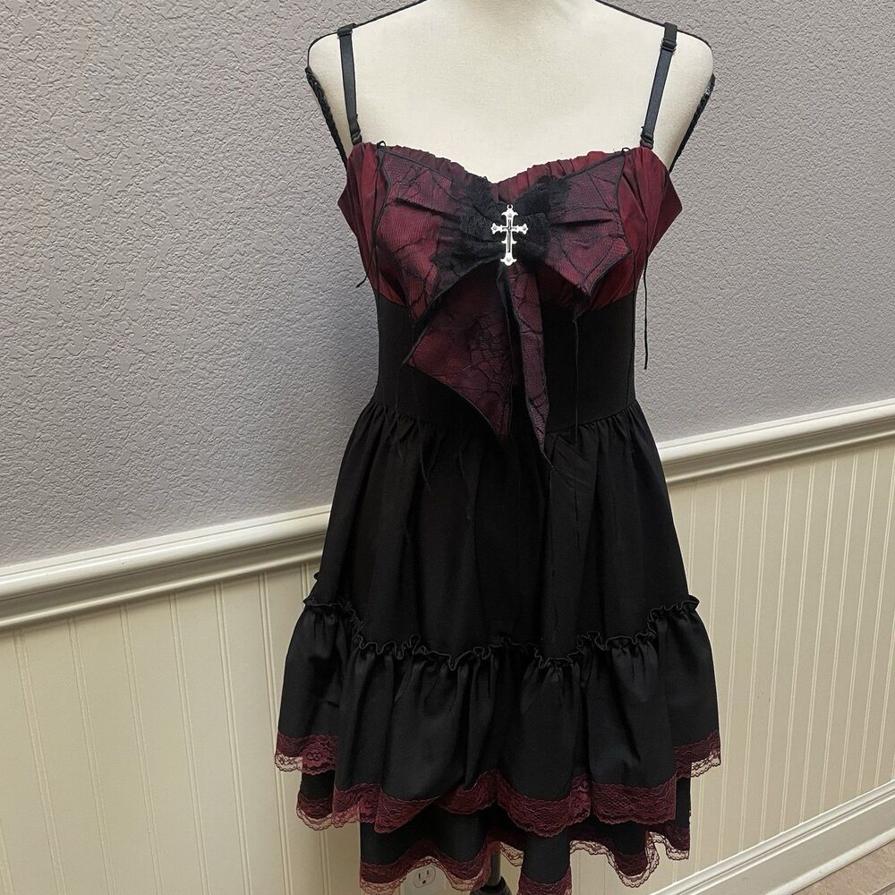 Spirit Halloween Vampire Spider Mini Dress Small Gothic Lace Red Black Goth Vamp